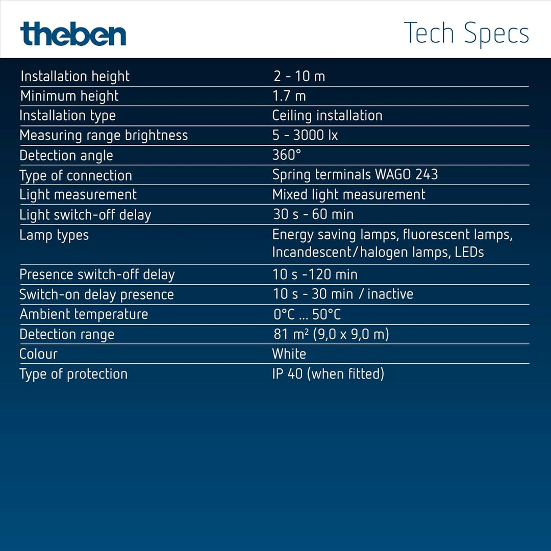 Theben 2079000 thePrema P360 KNX UP WH – KNX – Präsenzmelder Passiv-Infrarot – PIR – 360°, THEPREMA