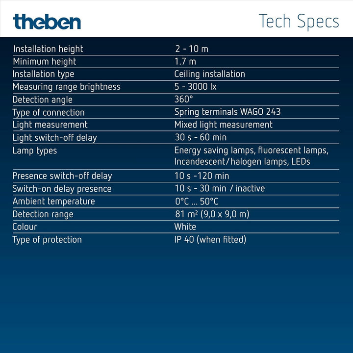 Theben 2079000 thePrema P360 KNX UP WH – KNX – Präsenzmelder Passiv-Infrarot – PIR – 360°, THEPREMA