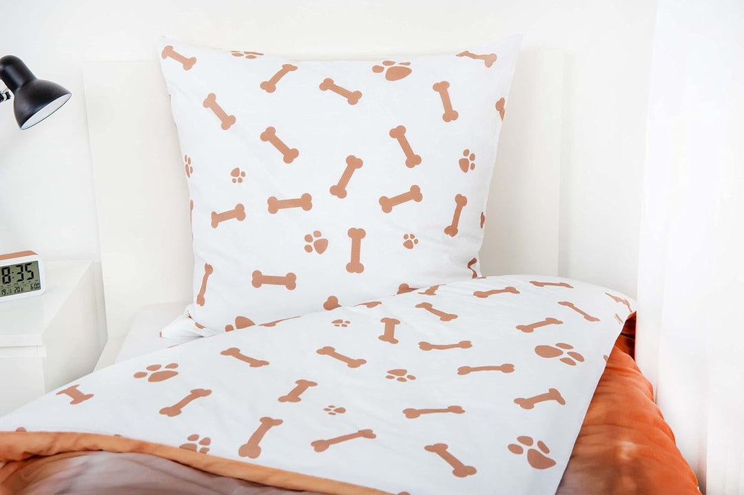 Klaus Herding GmbH Bettwäsche Set mit Hund Welpe135 x 200 cm 80 x 80 cm 100% Baumwolle
