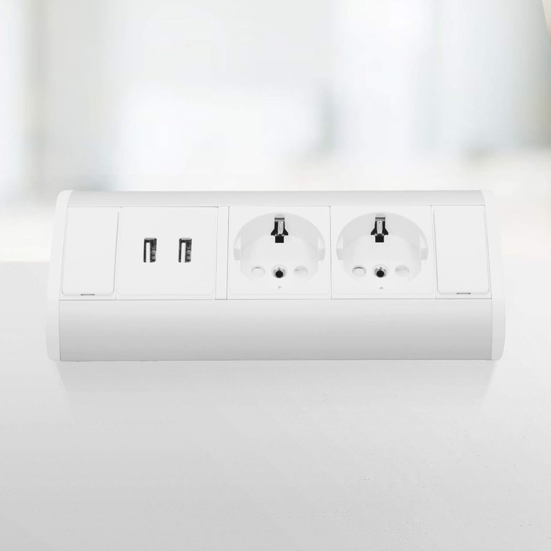 ORNO OR-GM-9003/W-G(GS) Ecksteckdose 2 Fach mit Kindersicherung + 2X USB Ladegerät 45° Aufbau-Montag