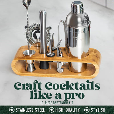 Mixology & Craft Cocktail Set (10-TLG.) - Edles Cocktail Shaker Set mit Shaker aus Edelstahl und Bar
