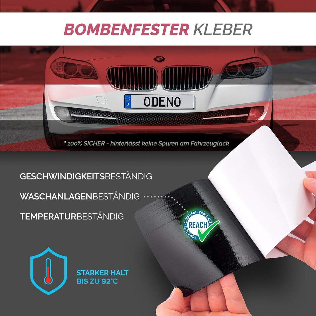 DAS ORIGINAL - ODENO® Klett Kennzeichenhalter-Set Rahmenlos selbstklebend - Nummernschildhalterung f