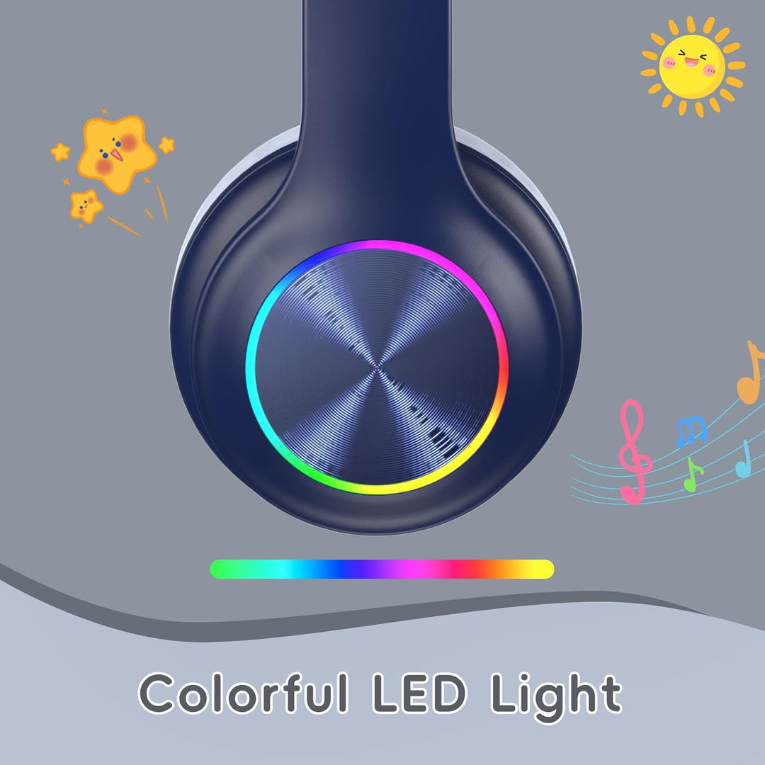 Candy Bila Bluetooth Kinder Kopfhörer,Kabellose Kinderkopfhörer mit LED-Leuchten,HD-Mikrofon,85h Spi