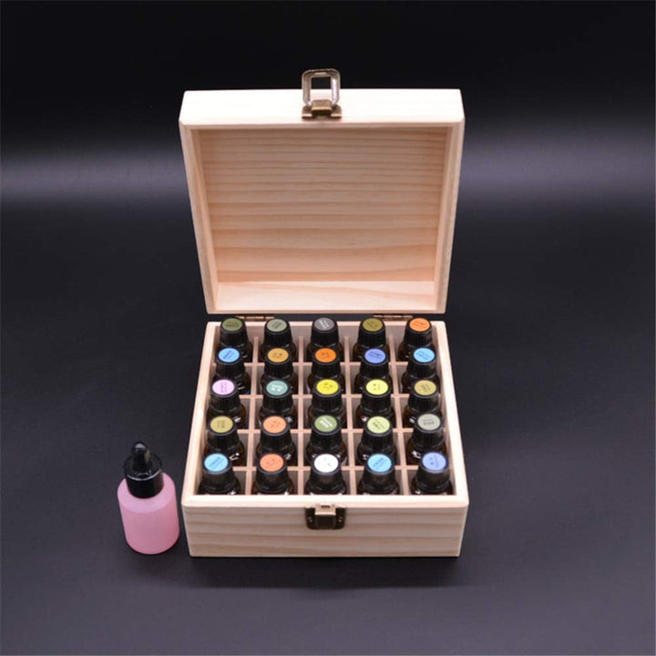 25 Slots Ätherisches Öl Box aus Holz - Bietet Platz für 5 10 15 ml ätherisches Öl-Flaschen - Ideales