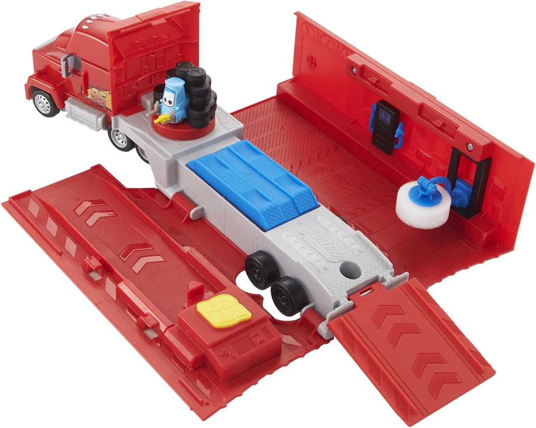 Disney Pixar Cars HDC75 - Tuning Mack Spielset, 2-in-1 Spielzeugtruck und Tuning-Station mit Starter