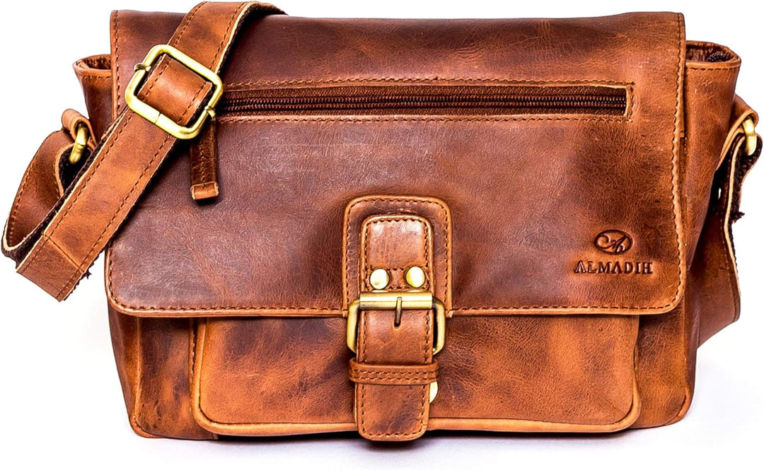 ALMADIH Premium Leder Unisex Umhängetasche KIM - Ledertasche Handtasche Messenger Schultertasche Fre