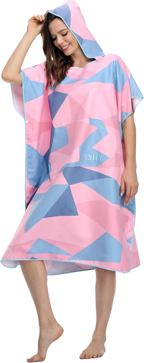 FLYILY Microfaser Surf Poncho Handtuch mit Kapuze Bademantel zum Schwimmen und Strand wechseln Einhe