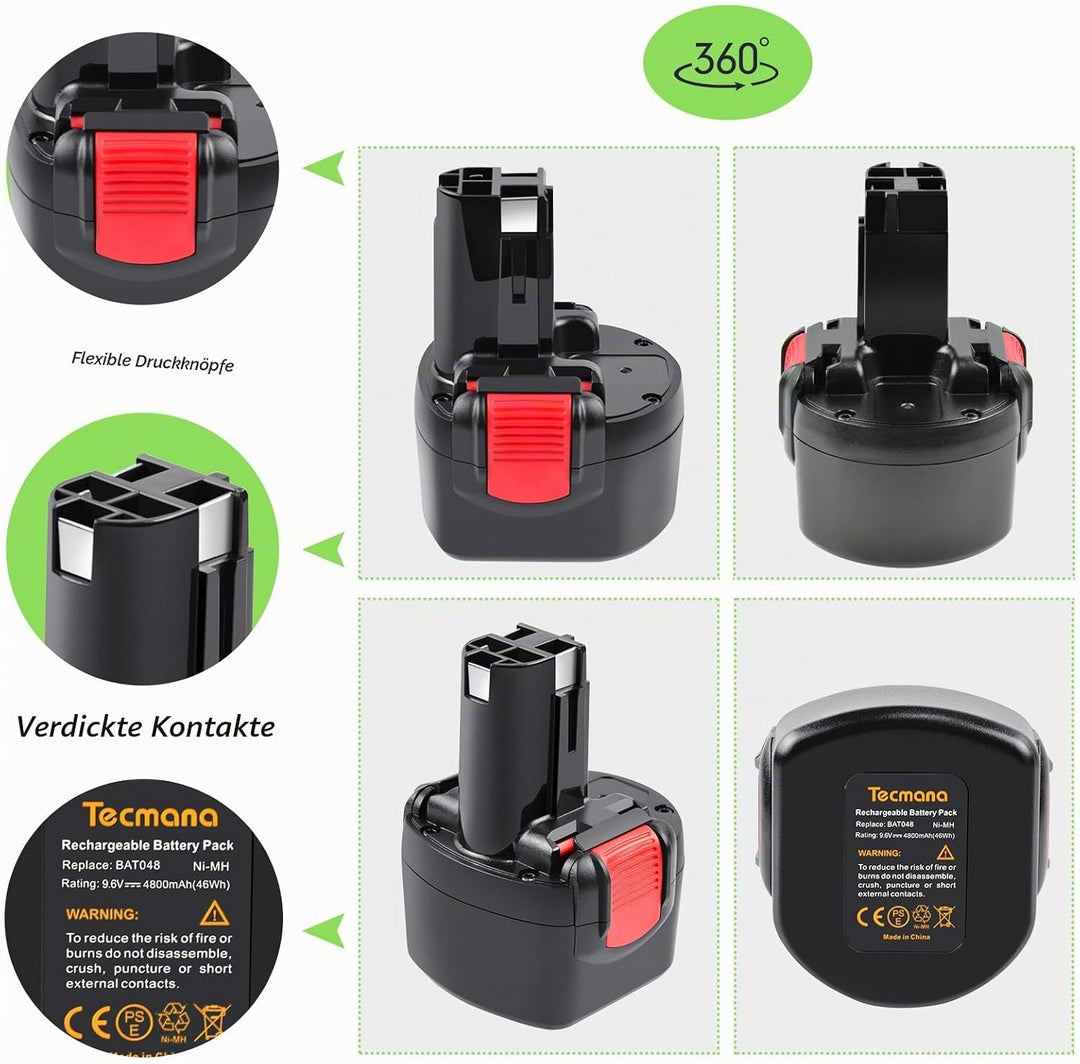 Tecmana 9.6V 3.5Ah Ersatzakku für Bosch PSR 960 BAT048 BAT100 BAT119 BH984 BPT1041 PSR960 23609 3260