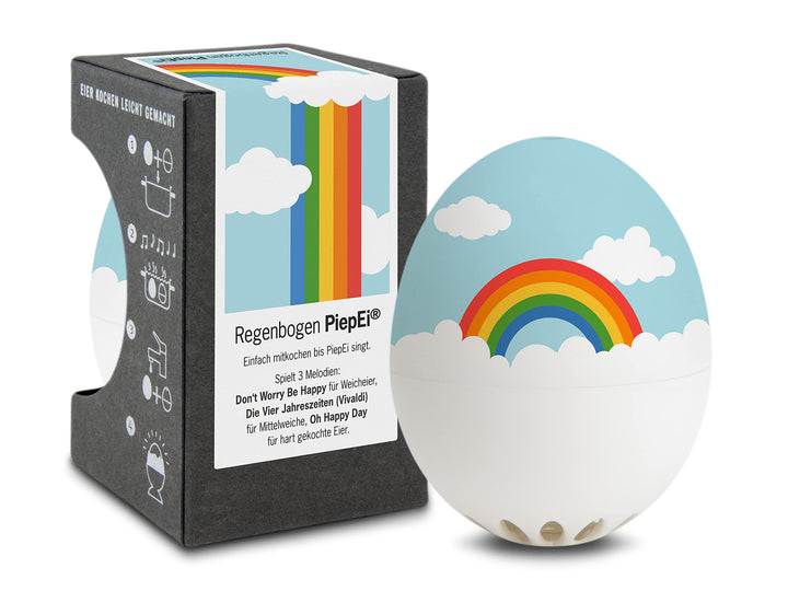 Regenbogen PiepEi - Singende Eieruhr zum Mitkochen - Eierkocher für 3 Härtegrade - Gute Laune Gesche