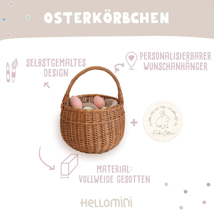 Personalisiertes Osterkörbchen – Weidenkörbchen für Kinder & Babys – Mit süssem Tier-Design – Ostere