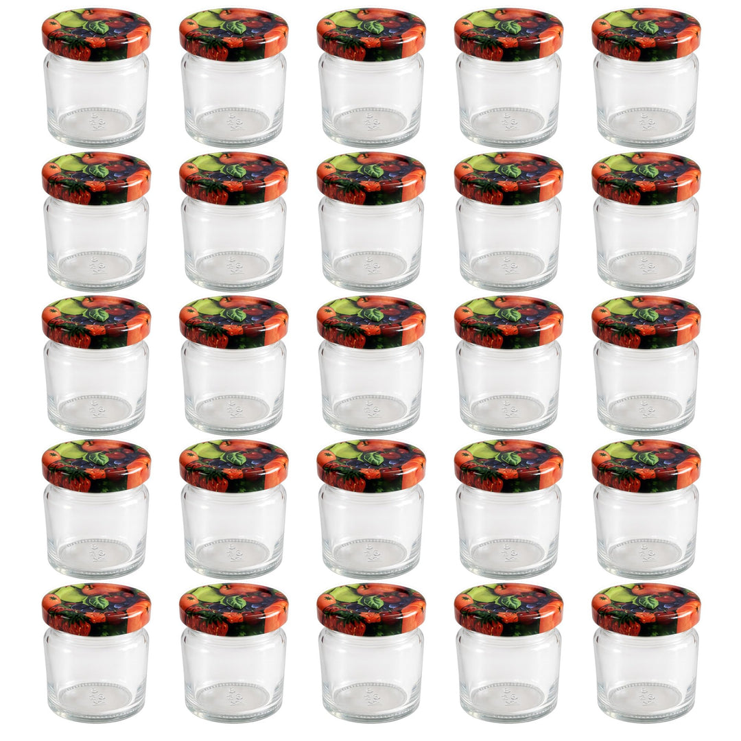 hocz 25x Mini Marmeladengläser 50 ml Set | Deckel Obst TO 43 | kleine Einmachgläser mit Schraubdecke