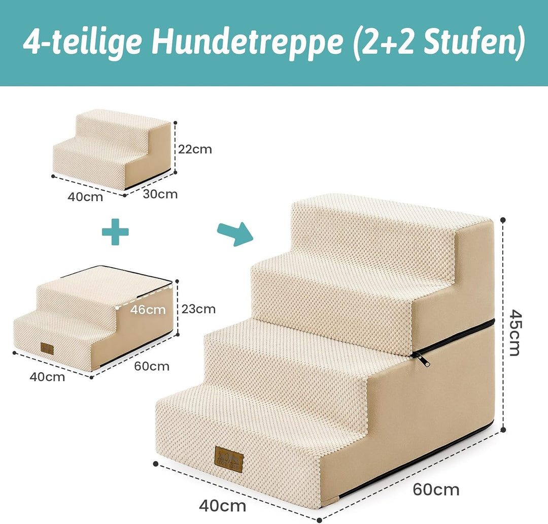 COZY KISS Hundetreppe 4 Stufen 45cm Hoch, 2-in-1 Hundetreppen für Kleine Hunde Alte Katzen, Faltbare