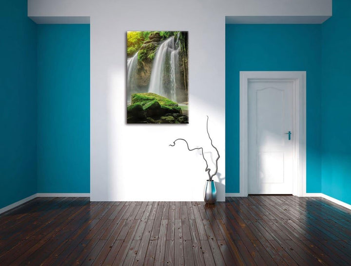 Pixxprint Wasserfall, Format: 100x70 auf Leinwand, XXL riesige Bilder fertig gerahmt mit Keilrahmen,