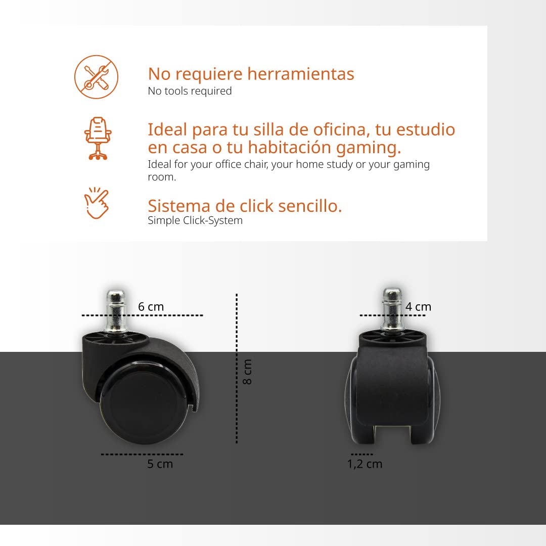 Set mit 5 Gummirollen für Bürostühle und Gaming, Rollen für alle Arten von Böden, belastbar bis 150