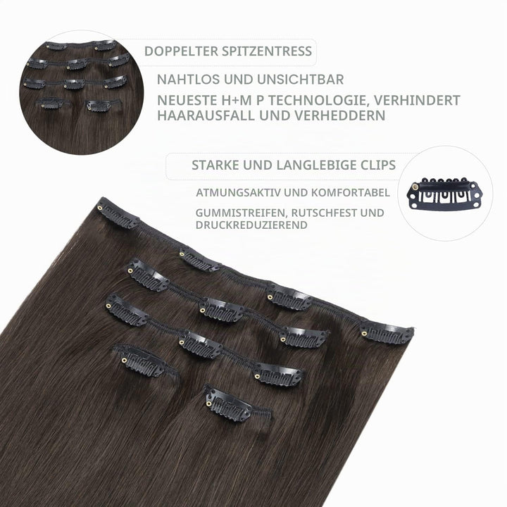 WENNALIFE Clip in Extensions Echthaar, 75g 5pcs 40cm Dunkel Braun Extensions Clip in Remy Clip in Ex