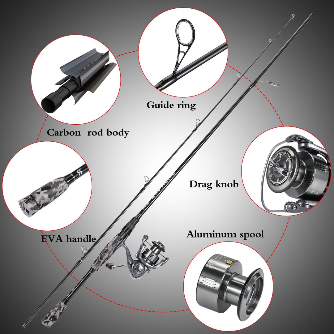 Sougayilang MX-1 Spinnrute und Rollen-Kombination, 2-Sektionen Spinnrute mit 11+1BB Spinnrolle Angel