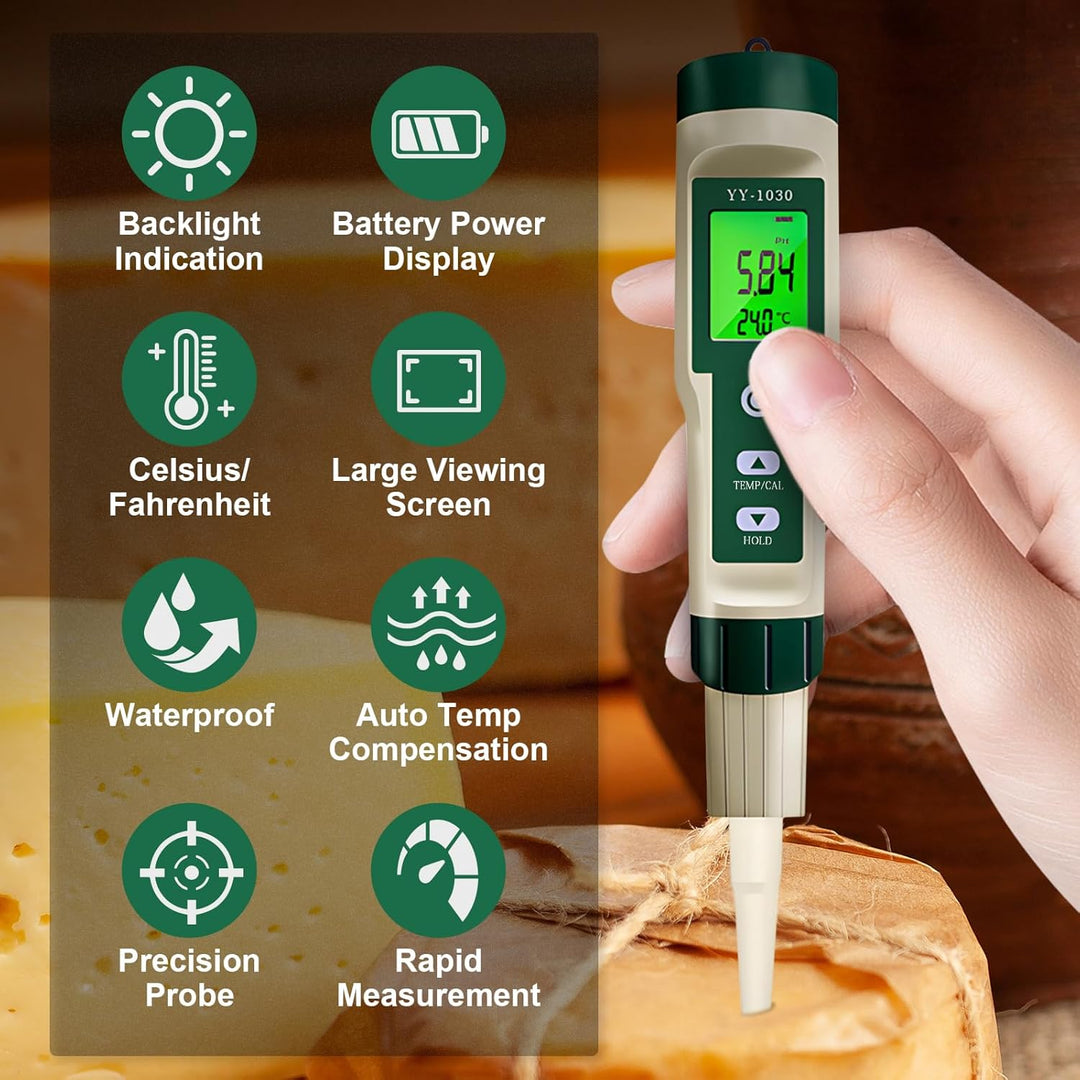pH Messgerät für die Herstellung von Fermentierten Lebensmitteln Test pH, °C/°F, IP67 und Hintergrun
