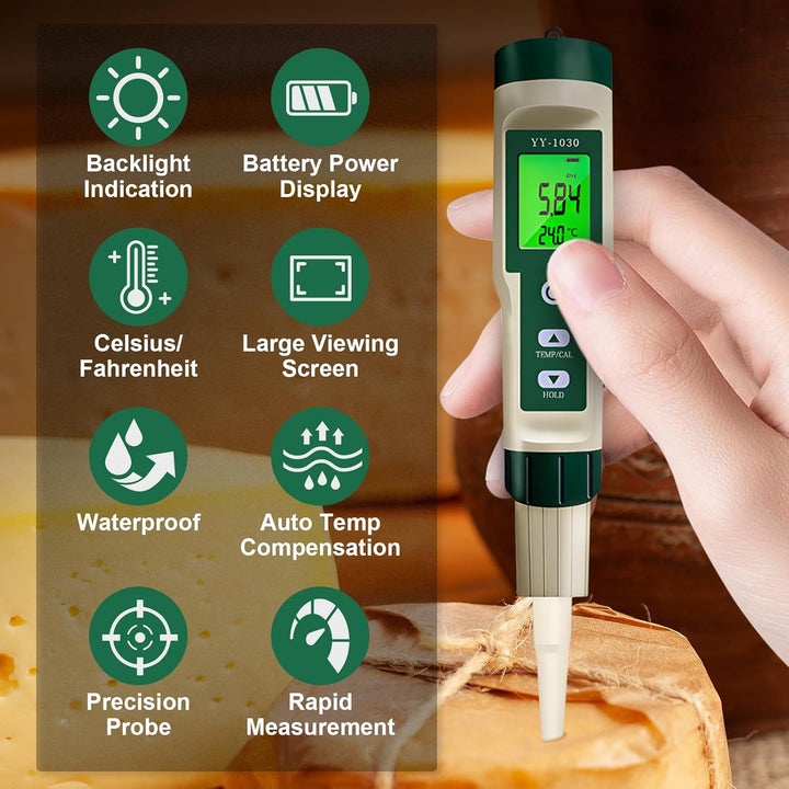pH Messgerät für die Herstellung von Fermentierten Lebensmitteln Test pH, °C/°F, IP67 und Hintergrun