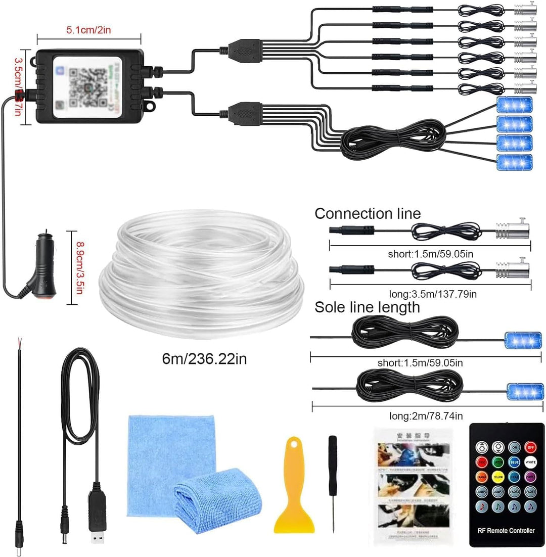 Sunshine smile Auto LED Innenbeleuchtung,6M/ 6 in 1 RGB Auto Innenraumbeleuchtung,12V Led Atmosphäre