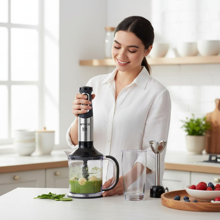 arnica Diva Trend Set Stabmixer - 1200W - Edelstahl Mixstab mit Zerkleinerer Schneebesen - Turbo Fun