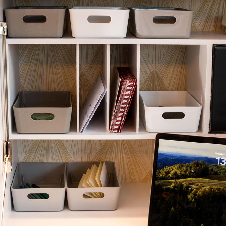 12x Ordnungsboxen - 6 cm hoch - SILBERGRÜN - 20x12,5x6cm - 1,2 Liter - Ordnungskorb - Schubladenorga