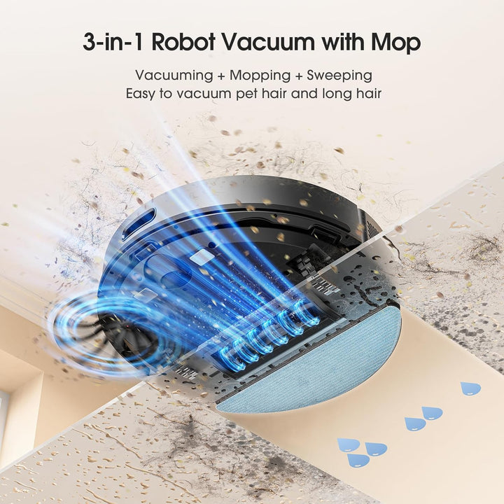 Lubluelu Saugroboter mit Wischfunktion 3-1, 5000Pa Staubsauger Roboter mit Lasernavigation, 54 dB Ro