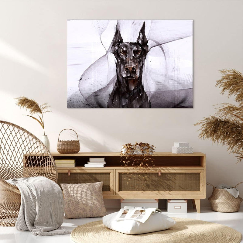 Bilder auf Leinwand 100x70cm Leinwandbild mit Rahmen Hund Abstraktion Gross Wanddeko Bild Schlafzimm