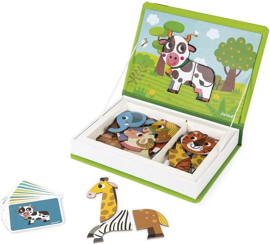Janod - MagnetiBook Animals - Part Educational Magnetic Game Teaches Fine Motor Skills and Imaginati