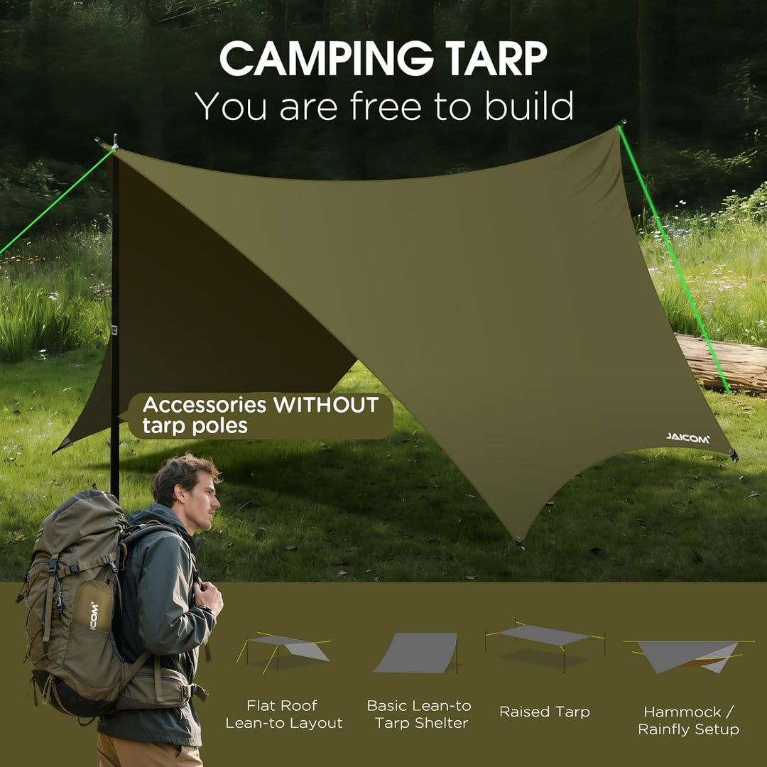 JAICOM Tarp Wasserdicht, 3.6x2.9m Ultraleicht Camping Zeltplane, Anti-UV Sonnen Regen Schutz Schnee,