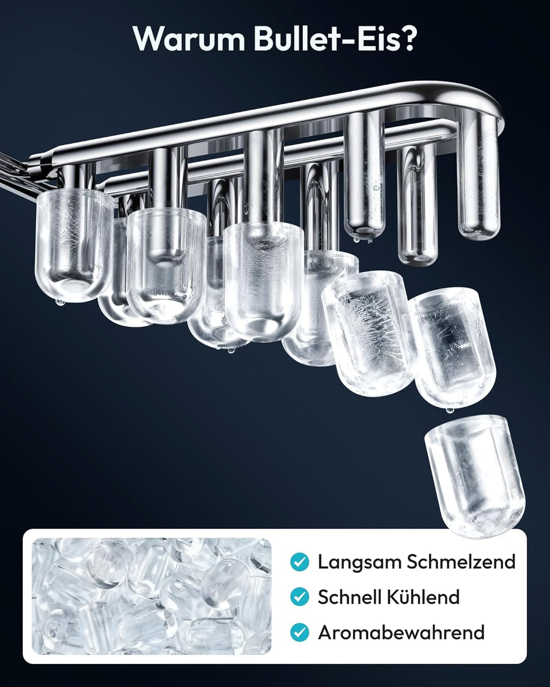 EUHOMY Eiswürfelmaschine Klein, 12KG Eiswürfelbereiter Ice Maker, 9 Würfel in 6 Minuten fertig, Schw