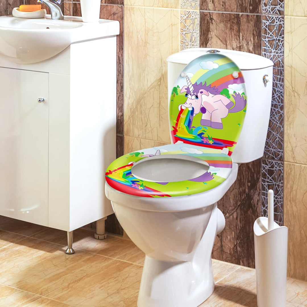 WC-Sitz Toilettendeckel mit Soft-Close, Duroplast & Edelstahl, Antistatisch & Antibakteriell, Abnehm