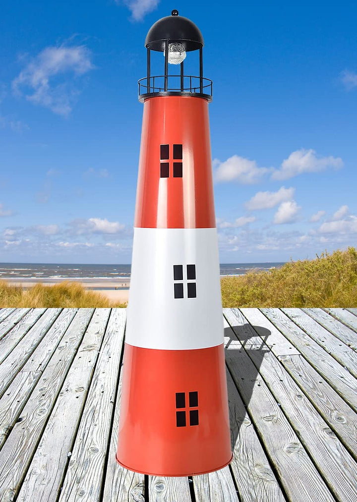 Solar-Leuchtturm aus Metall, 80 cm hoch, Dekoleuchte für Garten, Maritime Gartendekoration, Metallde