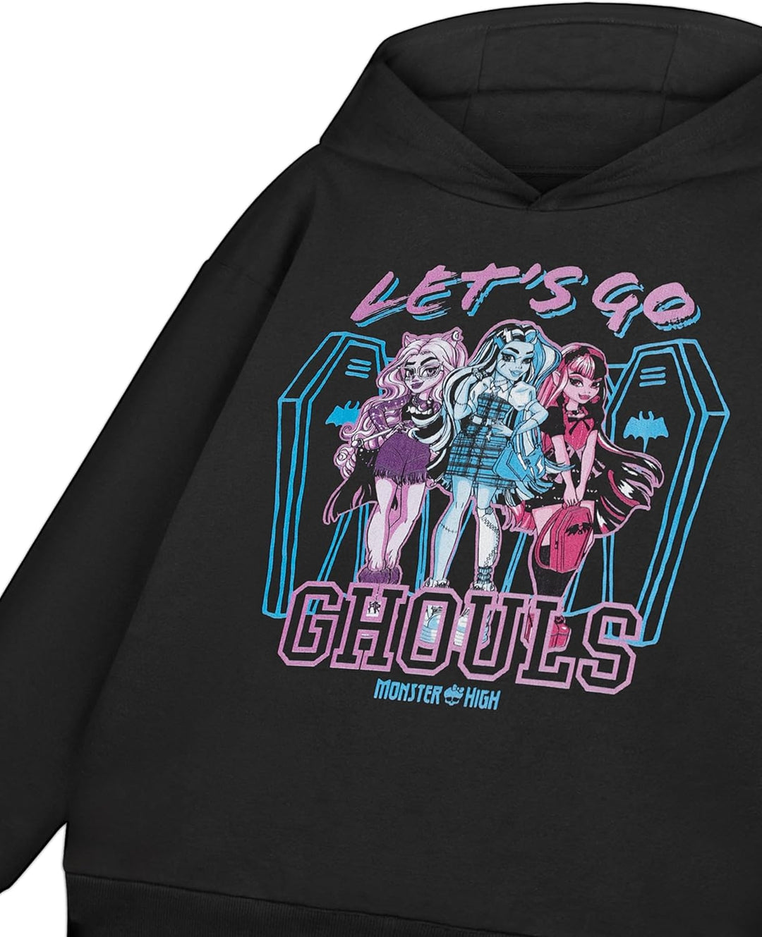 Monster High Girls Schwarzer Let's Go Ghouls Kapuzenpullover | Fantasy-Cartoon-Pullover für Kinder |