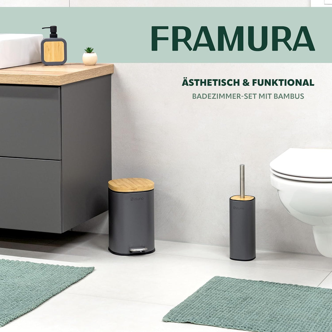 eluno Badezimmer Zubehör Set FRAMURA 2tlg. bestehend aus 1 Kosmetikeimer mit Soft-Close Deckel und 5