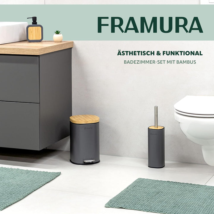 eluno Badezimmer Zubehör Set FRAMURA 2tlg. bestehend aus 1 Kosmetikeimer mit Soft-Close Deckel und 5