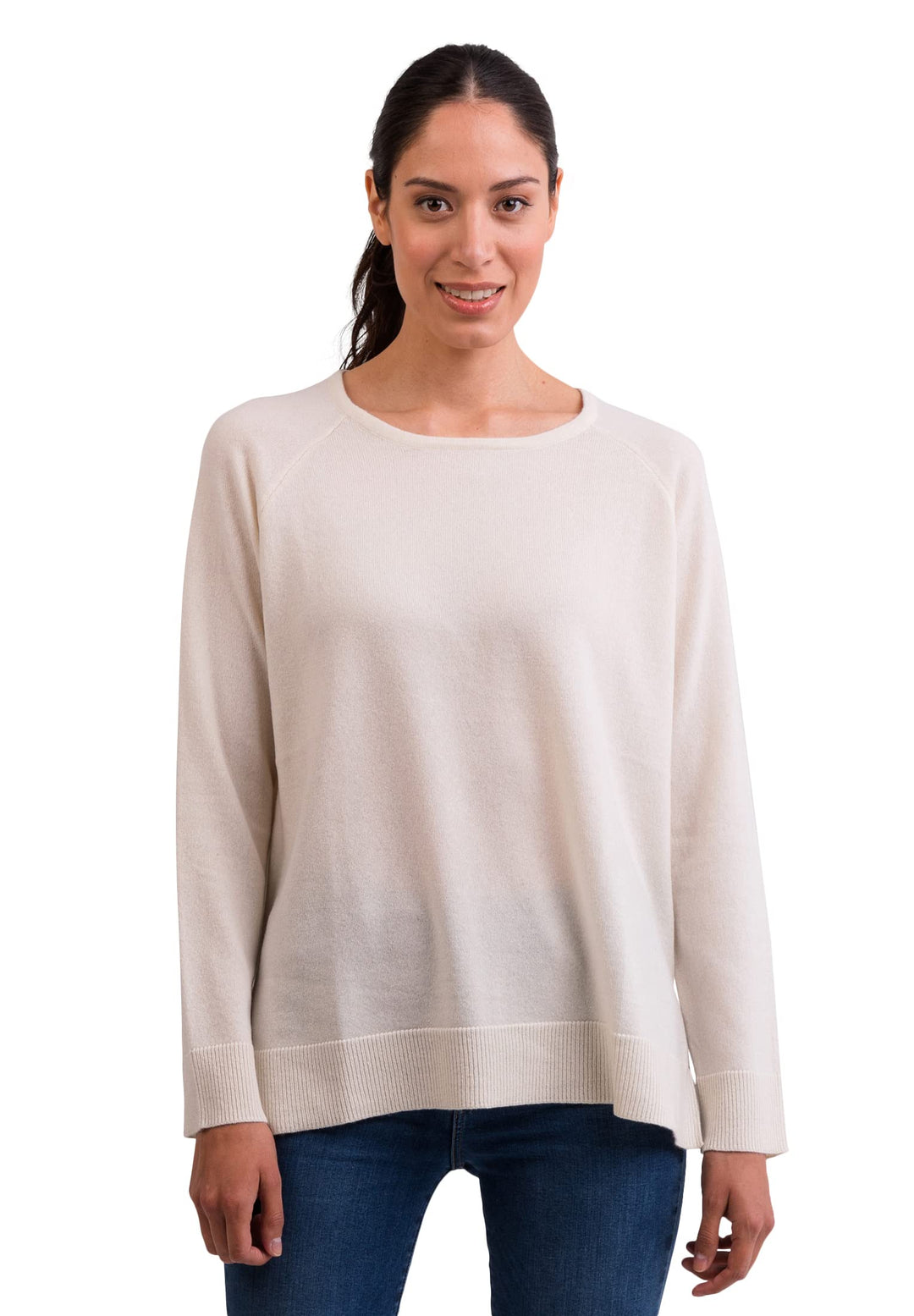 100% Kaschmir Damen Pullover mit geradem Schnitt und Seitenschlitz | Sweater Rundhalsausschnitt 2-fä