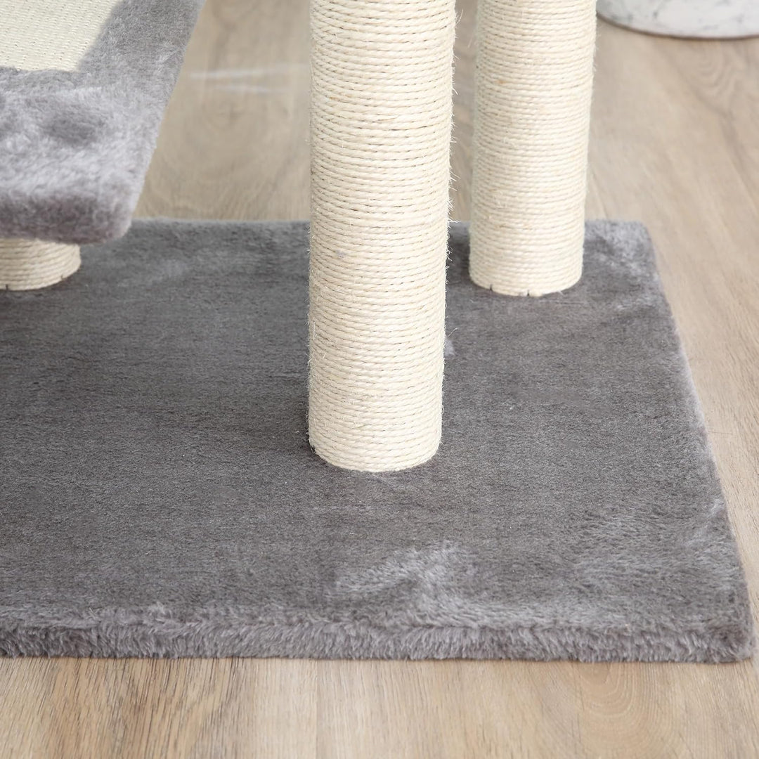PawHut Kratzbaum 100 cm mit Sisalstämme für kleine Katzen Beige+Grau | Grosse Plattform, Mehrstöckig