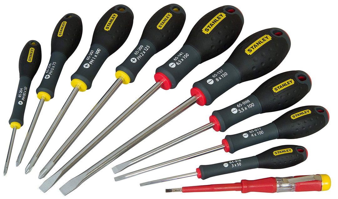 Stanley FatMax Schraubendreher-Set (SL3/4/5.5/6.5/8;PH00/0/1/2, Spannungstester, SoftGrip, 10-teilig
