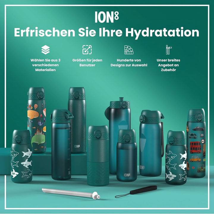 Ion8 Trinkflasche, Auslaufsicher, Einhandöffnung, Sichere Verriegelung, Spülmaschinenfest, BPA-frei,