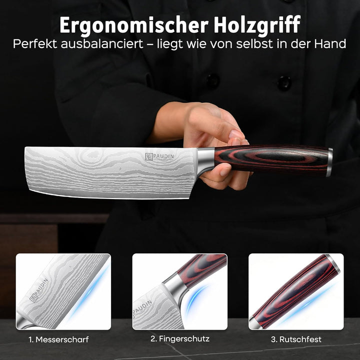 PAUDIN Japanisches messer, Klingenlänge 17cm nariki messer Hackmesser Kochmesser aus hochwertigem Ed