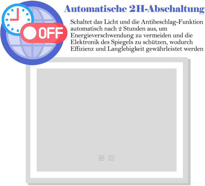 Badspiegel mit Beleuchtung 90x60 cm LED Spiegel Bad mit Touch-Schalter Beschlagfrei Badezimmerspiege
