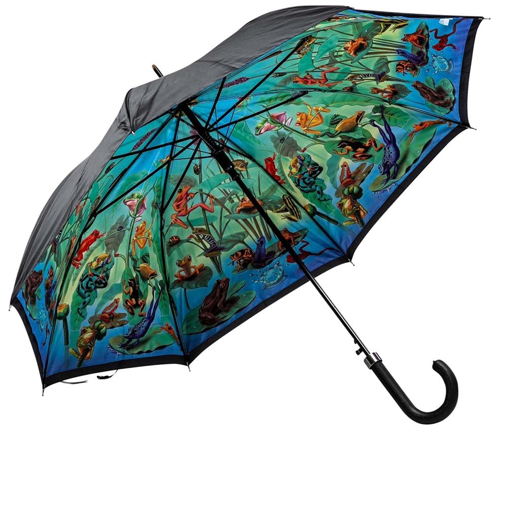 LUCKYWEATHER Regenschirm Stockschirm Damen/Herren Motiv Frog Family Auf-Automatik Double Layer I Sto