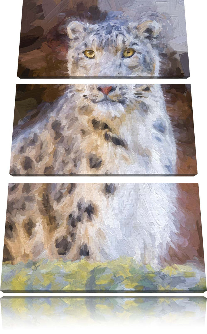 wachsame Schneeleopardin Spezial 3-Teiler Leinwandbild 120x80 Bild auf Leinwand, XXL riesige Bilder