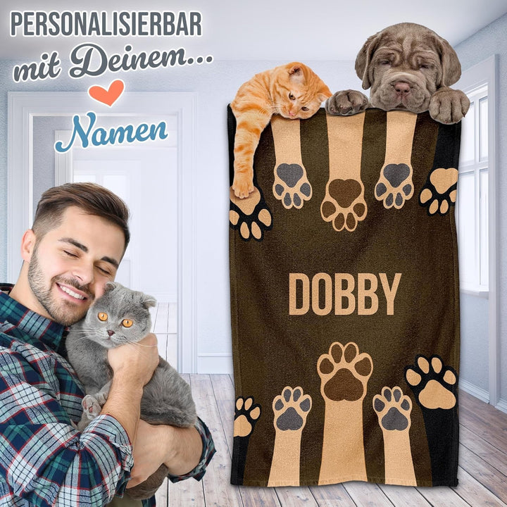 PR Print Royal Personalisiertes Hundehandtuch mit Name selbst gestalten - Pfote - Pfotentuch für Hun