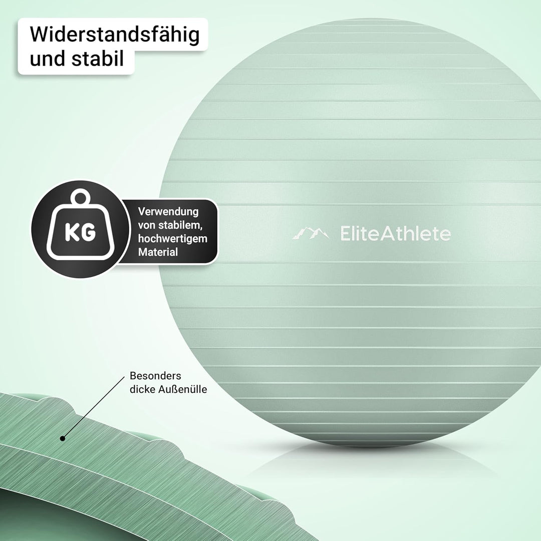 EliteAthlete Gymnastikball Sitzball Büro ergonomisch mit Anti Burst System - Fitness Pilates Schwang