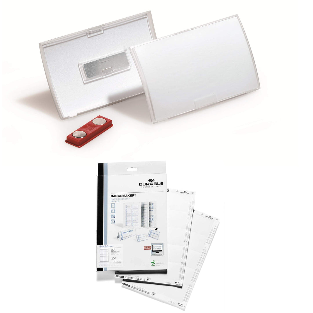 Durable Namensschild Click Fold 10 Stück mit Magnet im druckfertigen Set (54x90mm), mit 200 mikroper