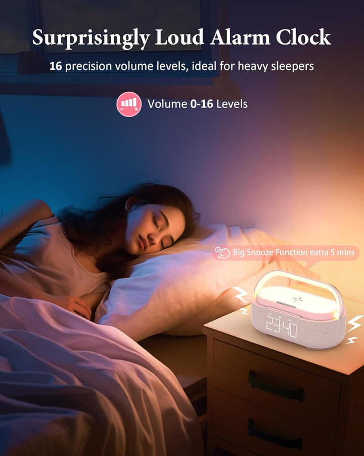COLSUR Radiowecker Digital mit Wireless Charger, Bluetooth Lautsprecher mit USB-Ladegerät, Smart Wec