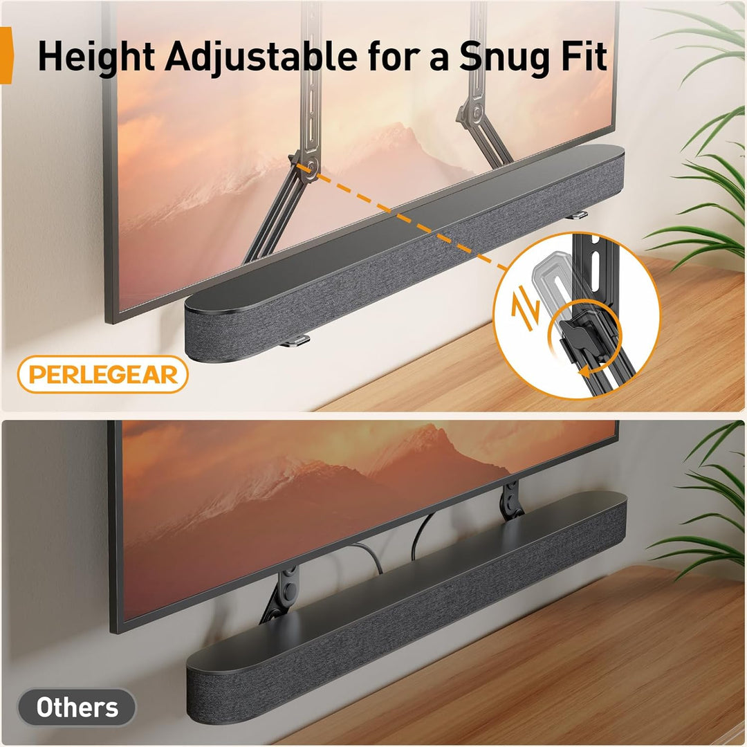 Perlegear Soundbar Halterung, Soundbar Halterung am TV für die Montage über/unter TV bis zu 6.8kg, S
