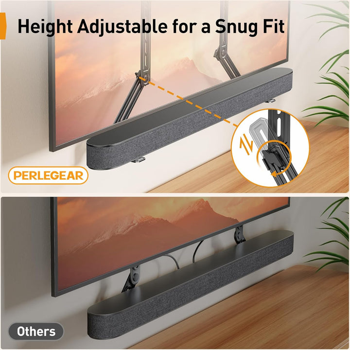 Perlegear Soundbar Halterung, Soundbar Halterung am TV für die Montage über/unter TV bis zu 6.8kg, S