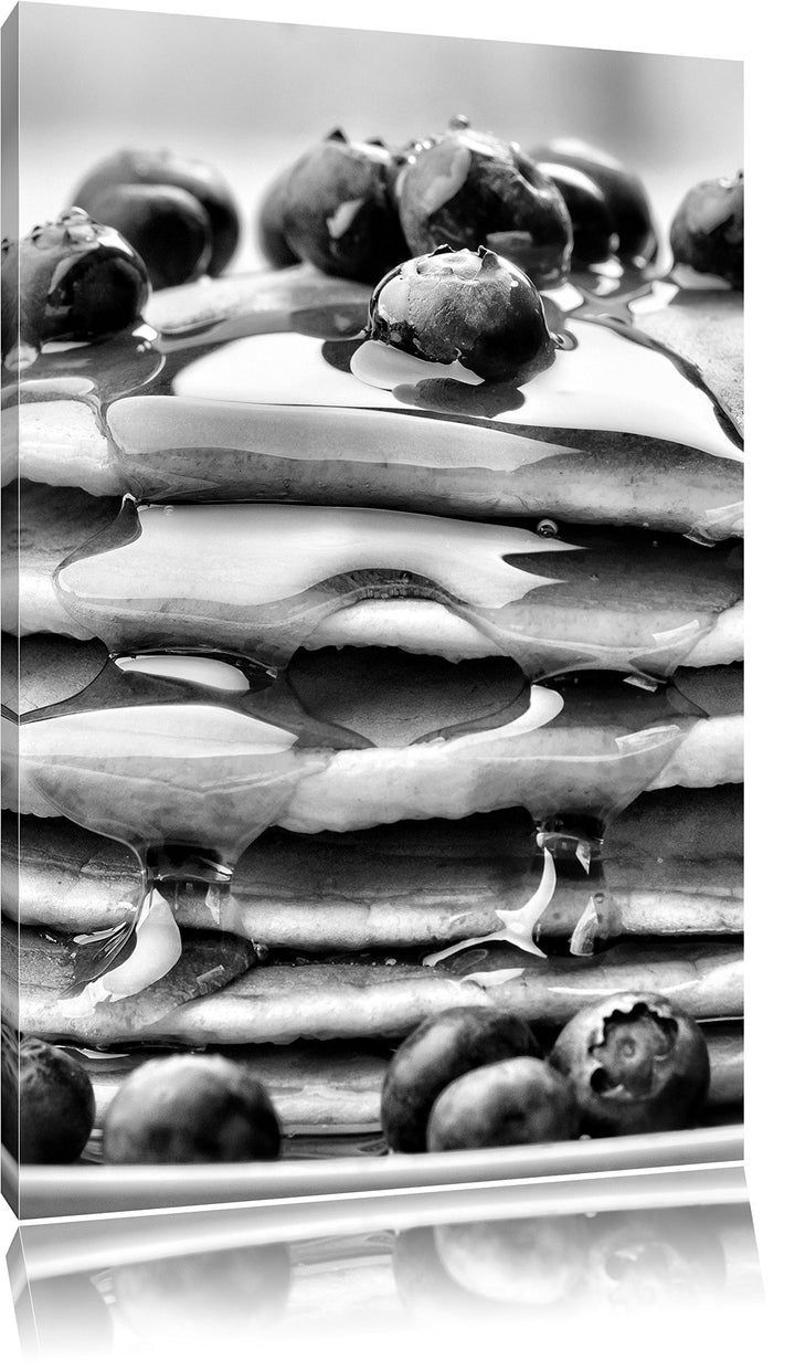 Pixxprint Pancakes mit Sirup und Blaubeeren als Leinwandbild/Grösse: 100x70 / Wandbild/Kunstdruck/fe